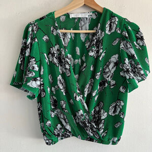 ASTR The Label Green Floral Plissé Blouse XS